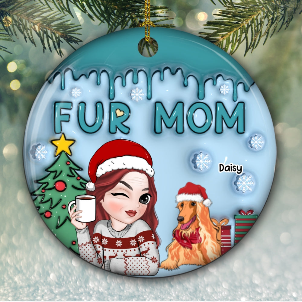 Exquisite Personalized Custom 3D Inflated Effect Premium White Ceramic Ornament for Fur Moms - Ideal Christmas Keepsake
