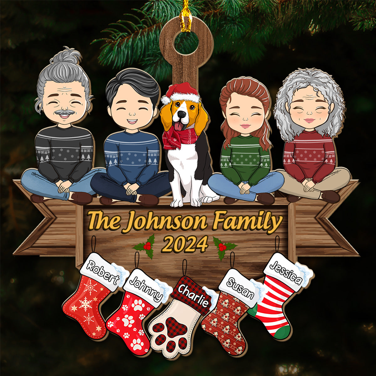 Family Reunion on Holiday - Customizable Personalized Wood Christmas Ornament