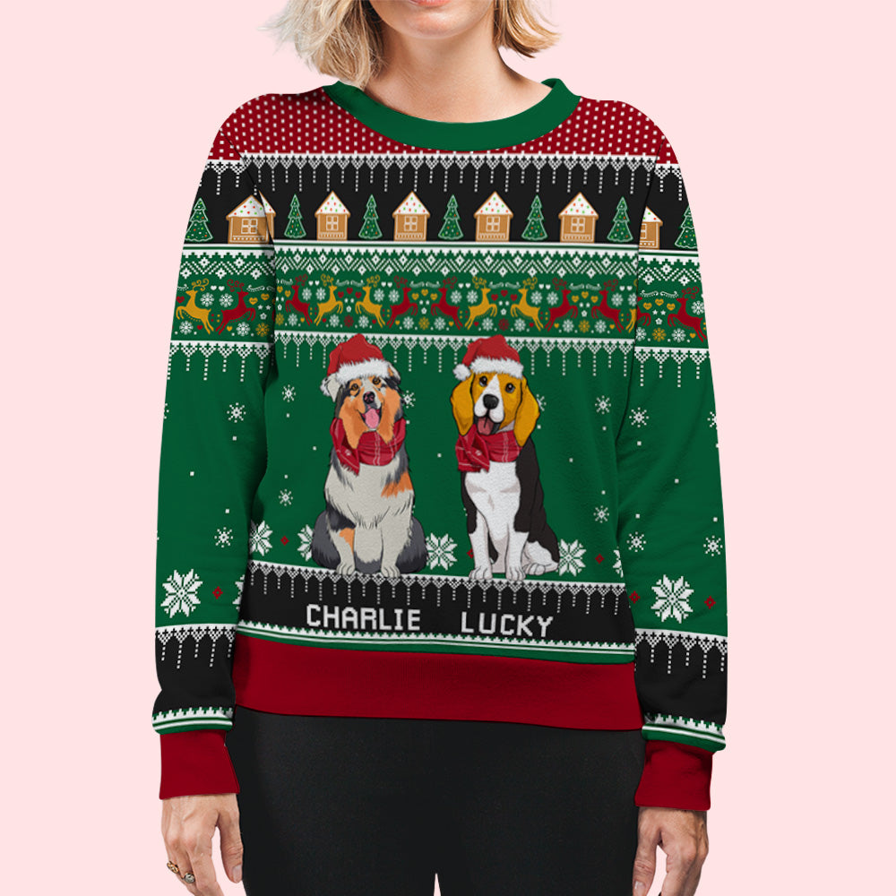 Unique Personalized Custom All-Over-Print Christmas With Dogs Sweatshirt for Dog Lovers