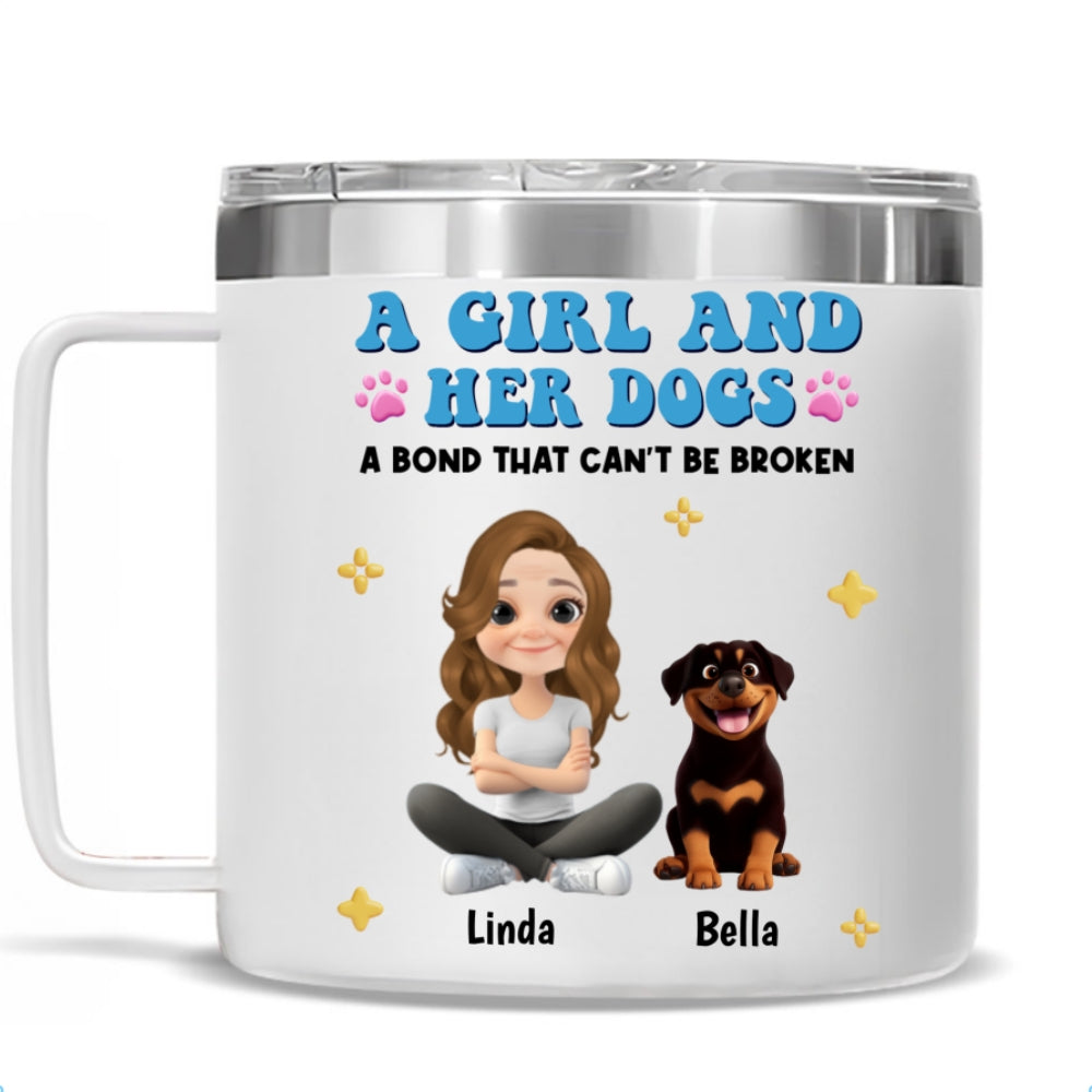 Personalized Custom 14oz Stainless Steel Tumbler with Handle - A Girl And Her Dogs Design