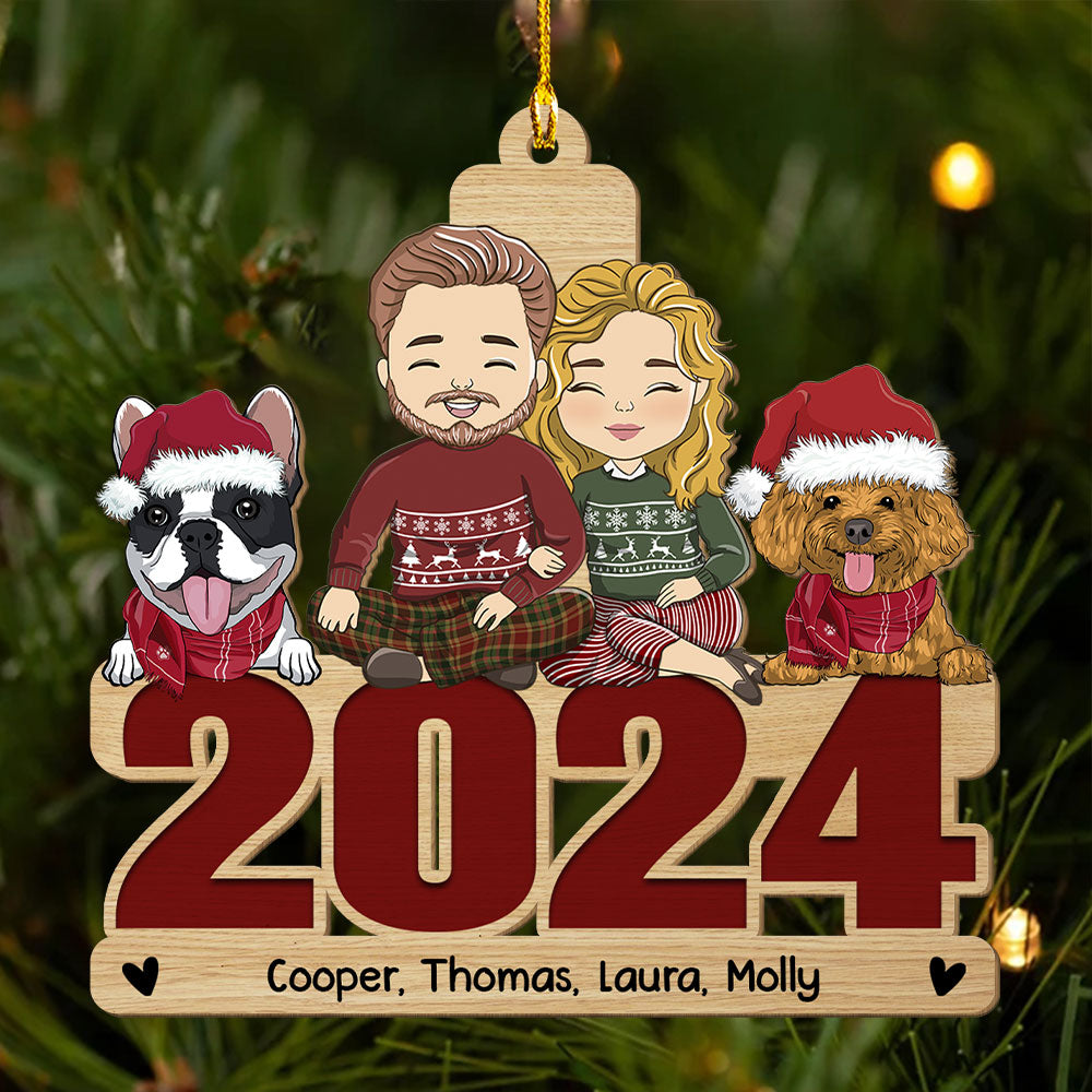 Holiday with Pets - Personalized Custom 1 - layered Wood Christmas Ornament for Pet Lovers