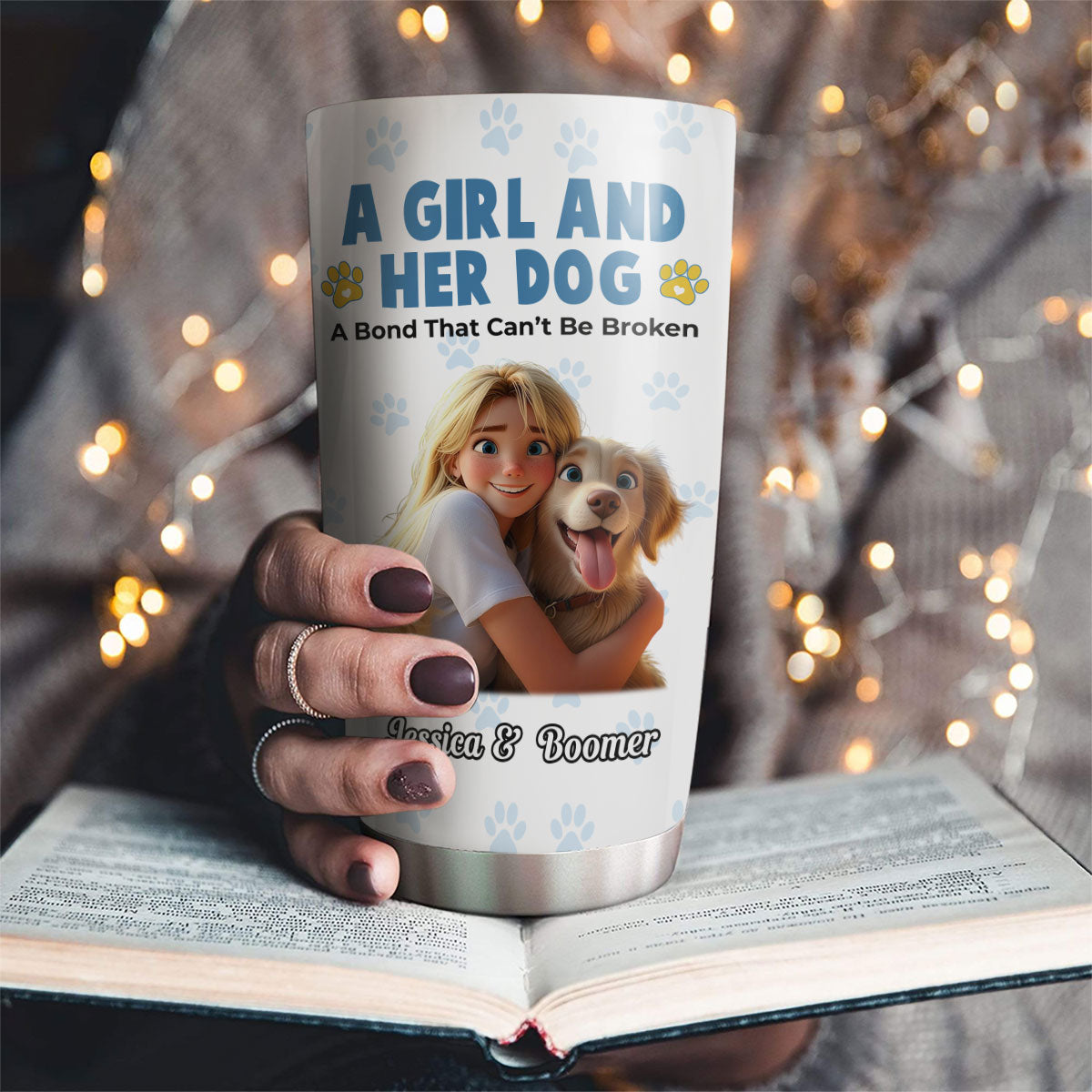 Personalized Custom Girl And Her Pups Tumbler - 20oz High - Quality Stainless Steel