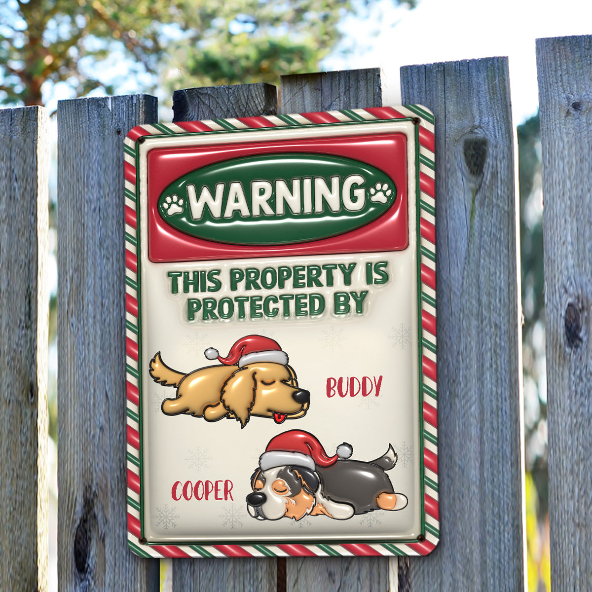 Personalized Custom 3D Inflated Effect Metal Sign - Protect Your Property This Christmas