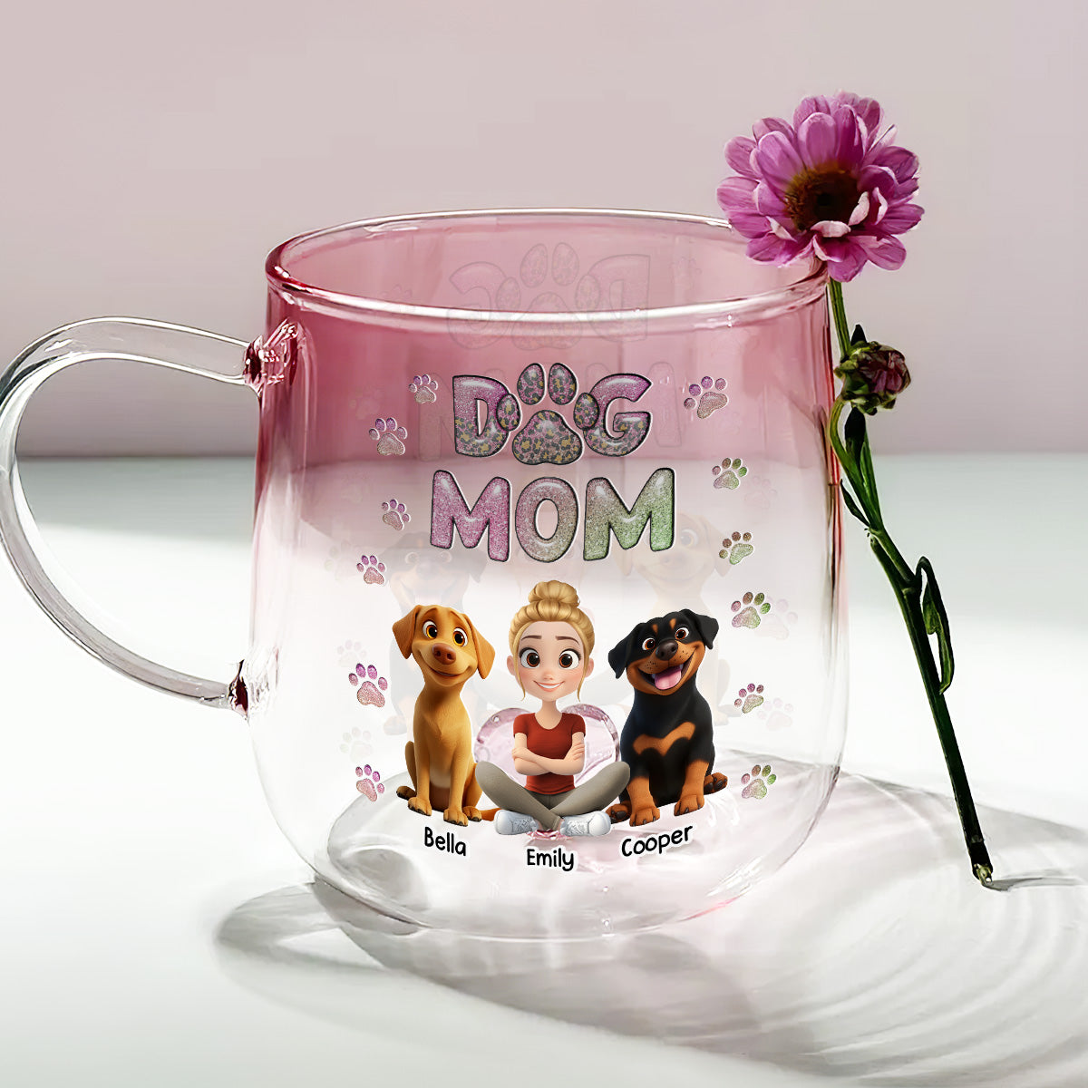Dog Mom Charming Personalized Custom Pink Gradient 11Oz Glass Mug
