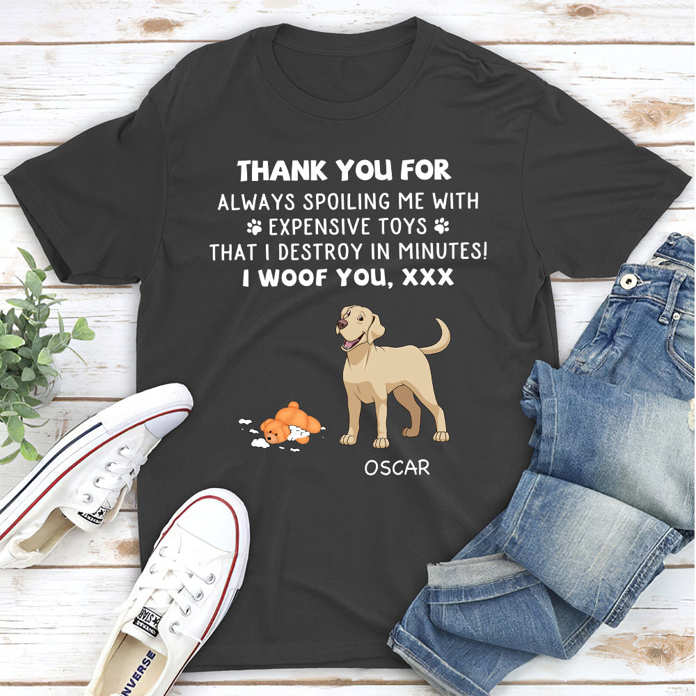 Thanks For Spoiling Me - Personalized Custom Unisex 5.3 oz T-shirt for Pet Lovers