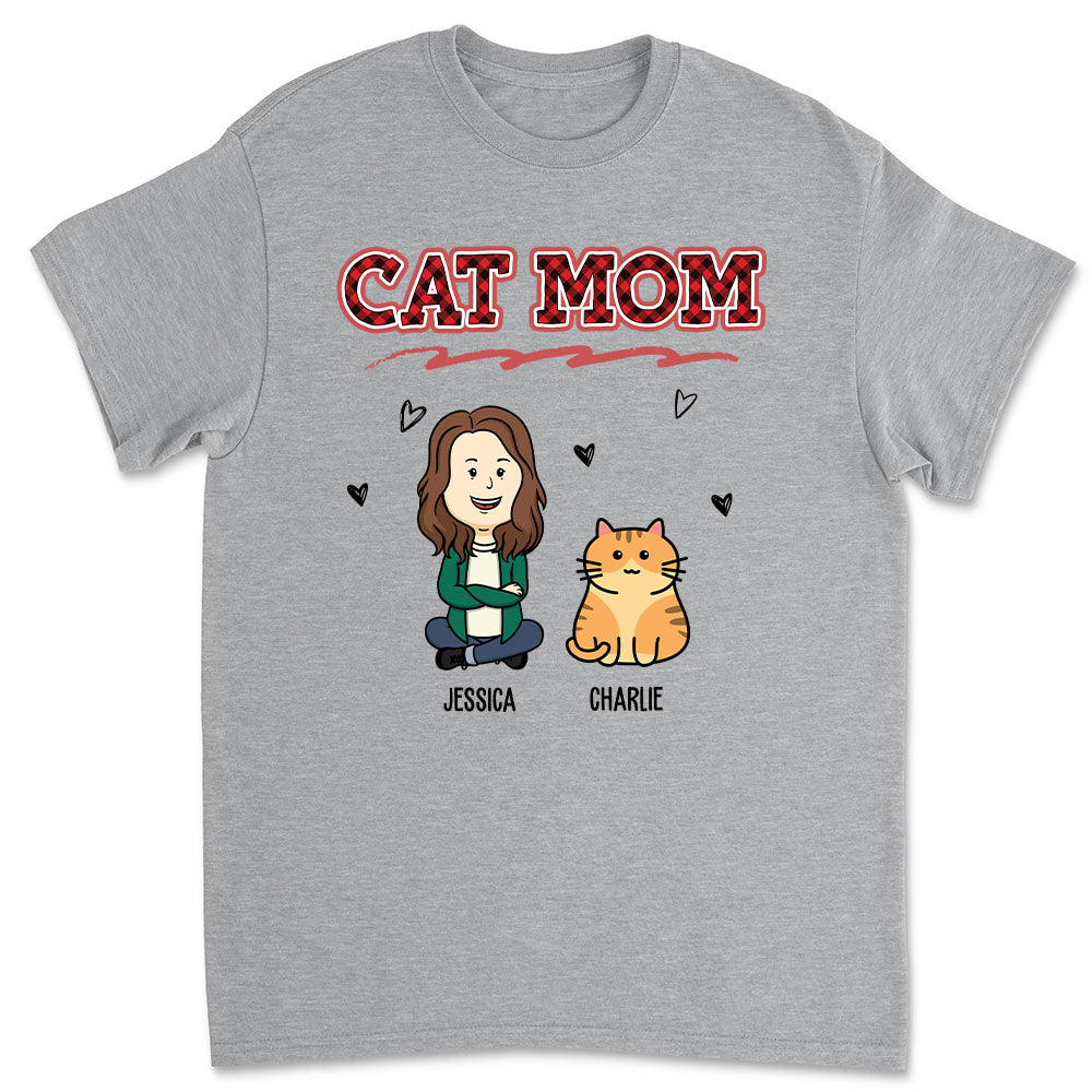 Cat Mom Red - Personalized Custom Unisex 5.3 oz Heavy Cotton T-shirt