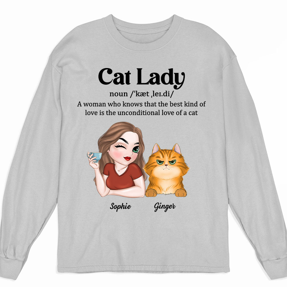 Exclusive Personalized Custom Long Sleeve Cat Lady Definition T-shirt for Pet Lovers