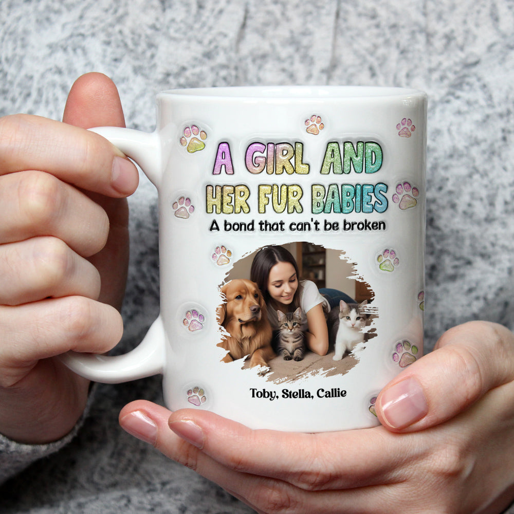 Personalized Custom 3D Inflated Effect Mug with A Girl And Her Fur Babies Photo - 11oz & 15oz