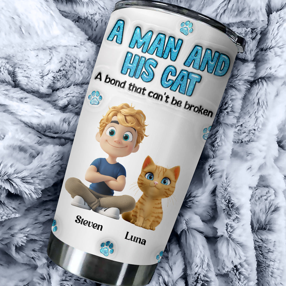 A Man And His Cat - Customizable 3D Inflated Effect 20oz Personalized Stainless Steel Tumbler