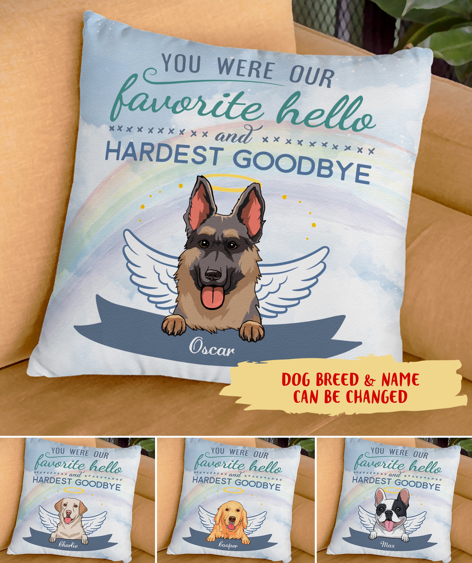 Favorite Hello - Personalized Custom Linen Throw Pillow in 12' x 12' and 18' x 18' Sizes - Ideal Pet Memorial Gifts