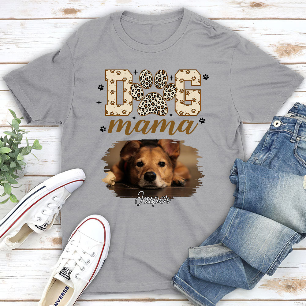 Leopard Dog Mama Personalized Custom Unisex 5.3 oz T-shirt - Ideal Gift for Pet Lovers