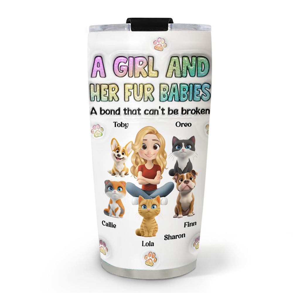 Personalized Custom 3D Inflated Effect Tumbler - A Girl And Her Fur Baby: 20oz High - Quality Stainless Steel Tumbler