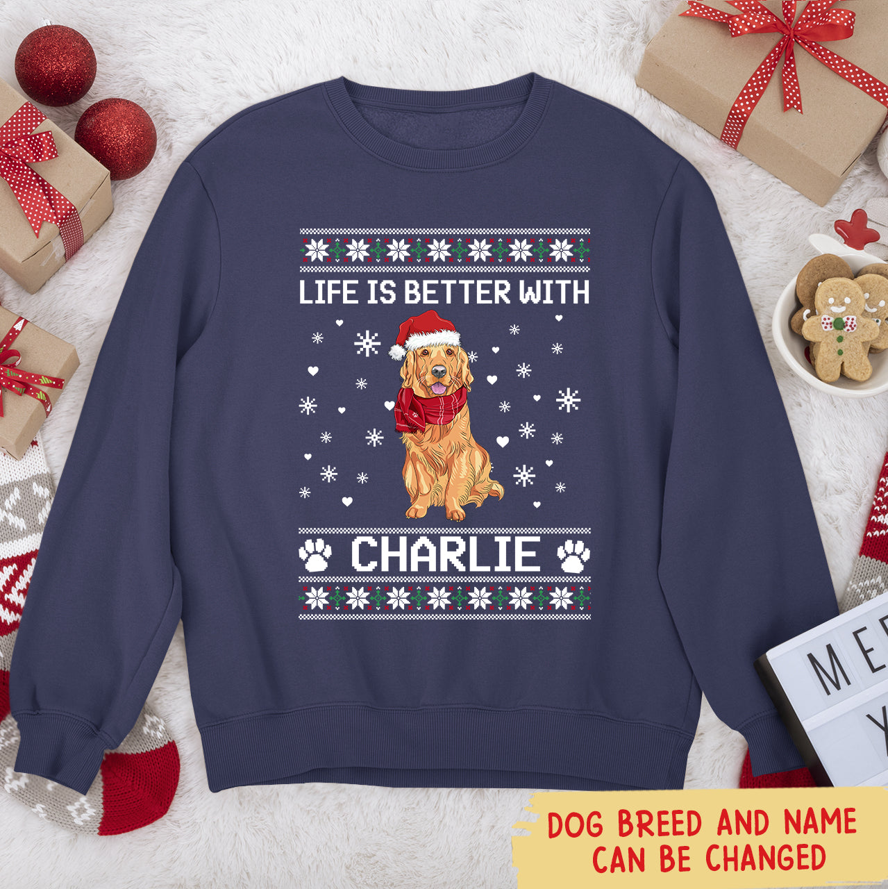 Better With Dog Christmas - Personalized Custom Unisex 8.0 oz Christmas Sweatshirt for Pet Lovers