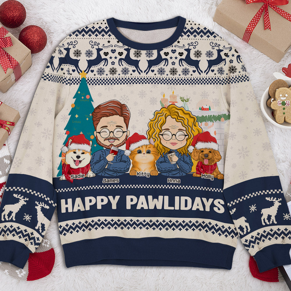 Pawlidays with Pets Couple - Personalized Custom All-Over-Print Unisex 8.8 oz Polyester Blend Sweatshirt for Pet Lovers