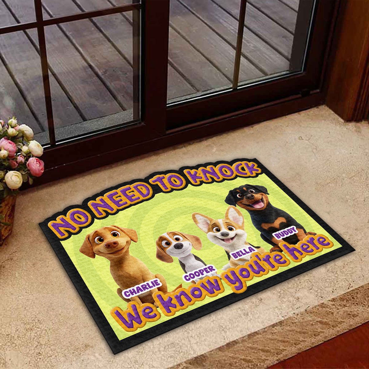 Personalized Custom 'This Human Belongs To Us' Cartoon Doormat for Pet Lovers