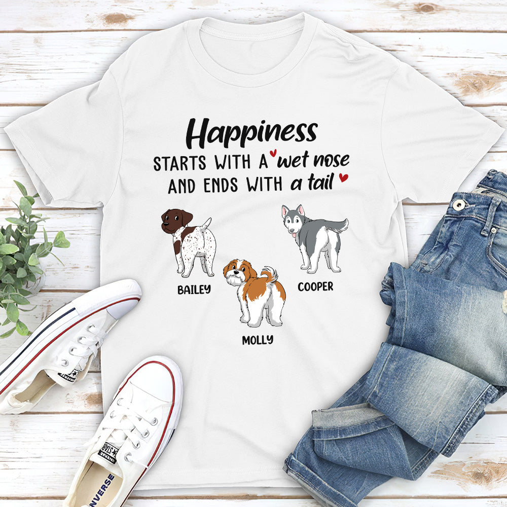 Happiness Starts With A Wet Nose - Personalized Custom Unisex 5.3 oz T-shirt for Pet Lovers