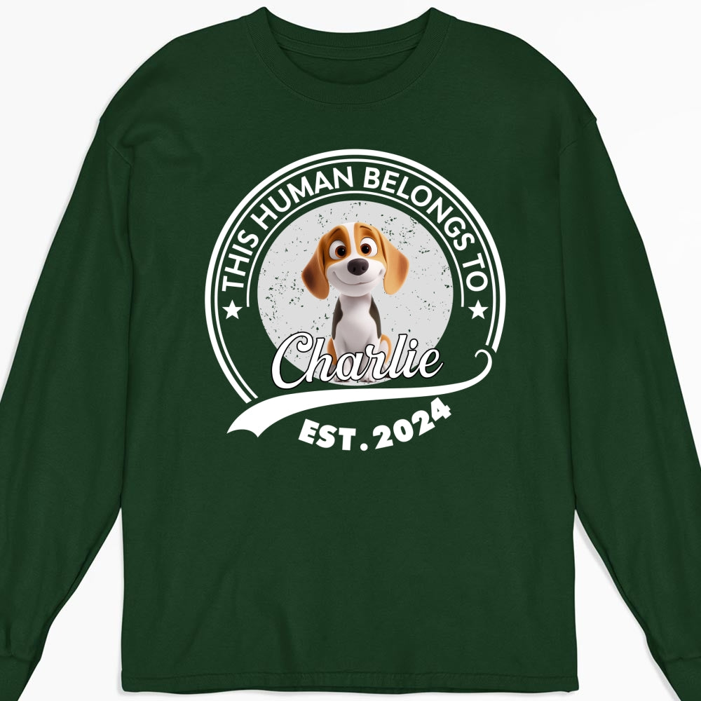 Unique Human Belongs To Dog Cartoon - Personalized Custom Unisex 6.0 oz Long Sleeve T-Shirt for Pet Lovers