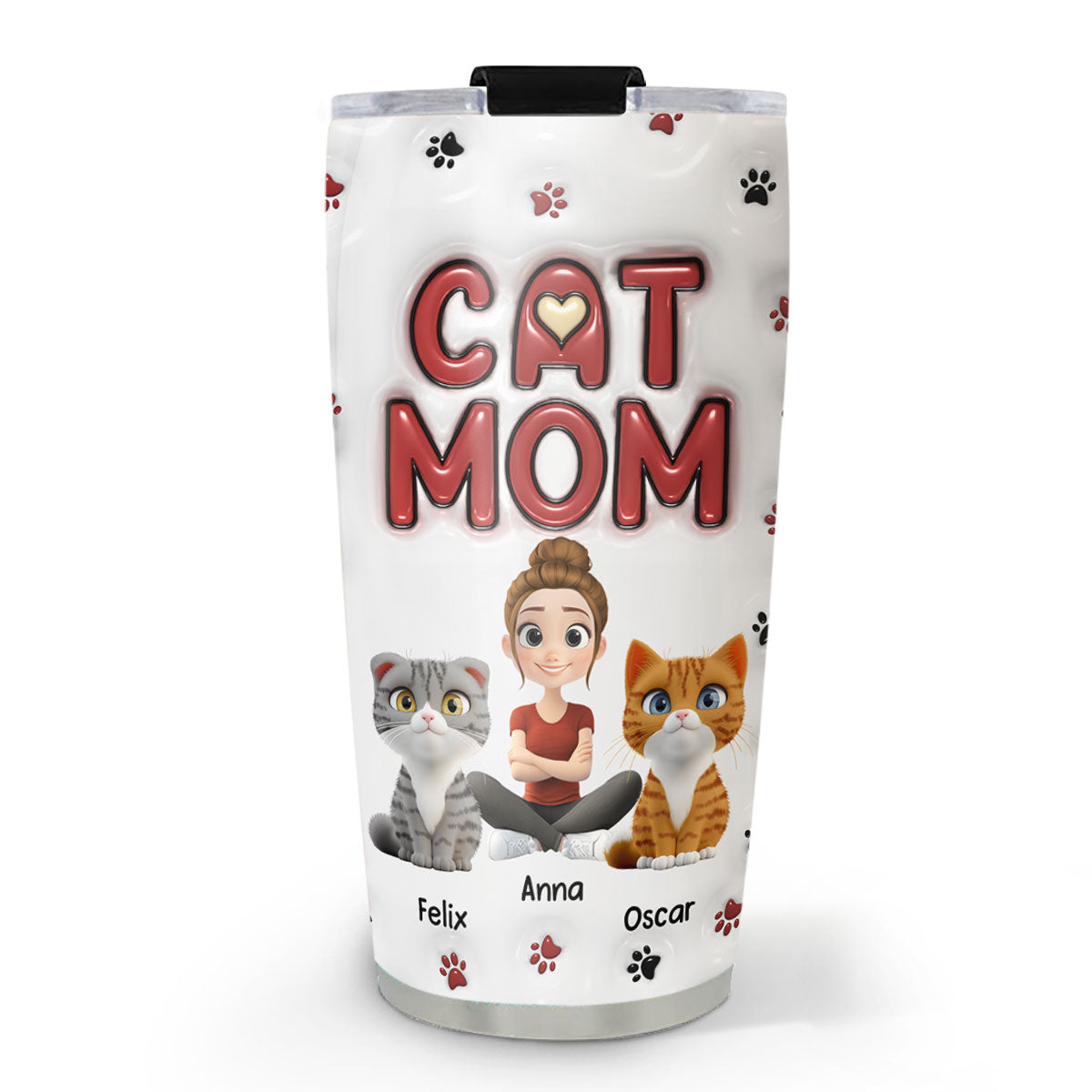 Charming Cat Mom New Style - Personalized Custom 3D Inflated Effect 20oz Stainless Steel Tumbler