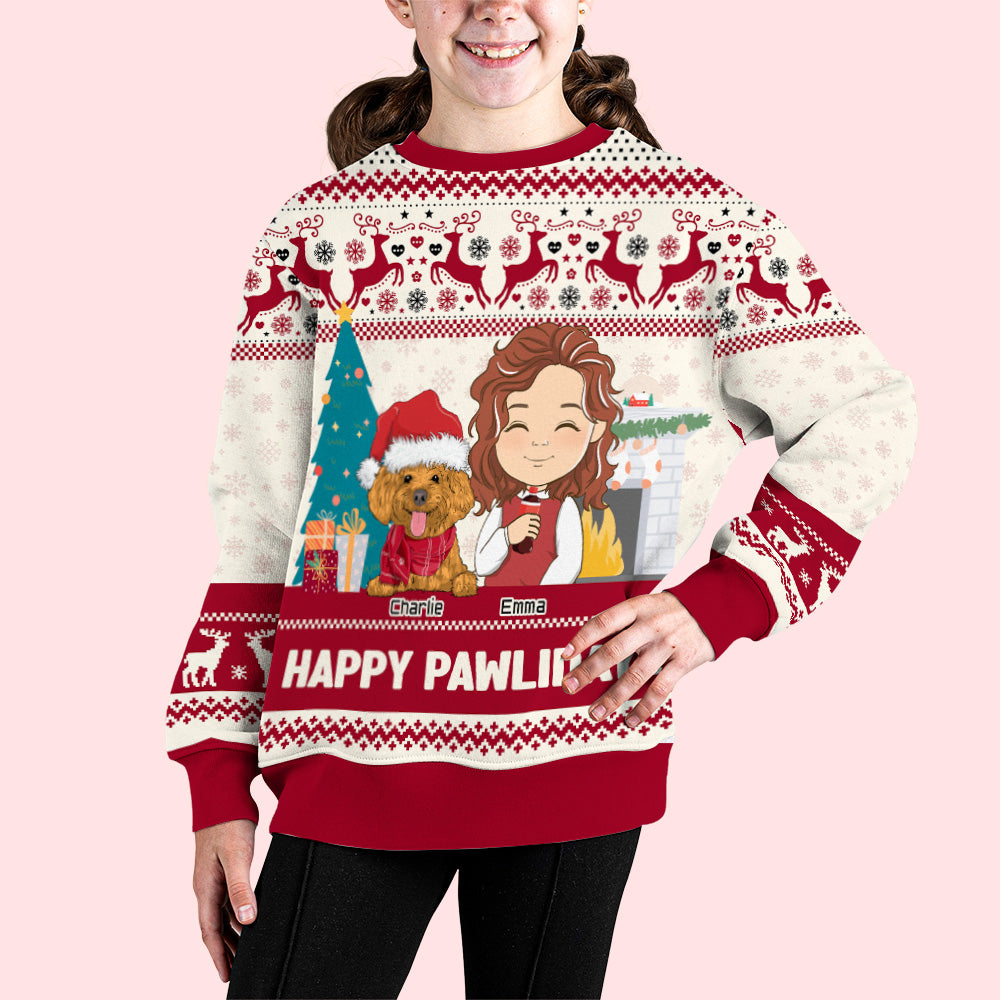 Pawlidays With Dogs - Exclusive Personalized Custom Kids All-Over-Print Polyester Blend Sweatshirt for Dog Lovers