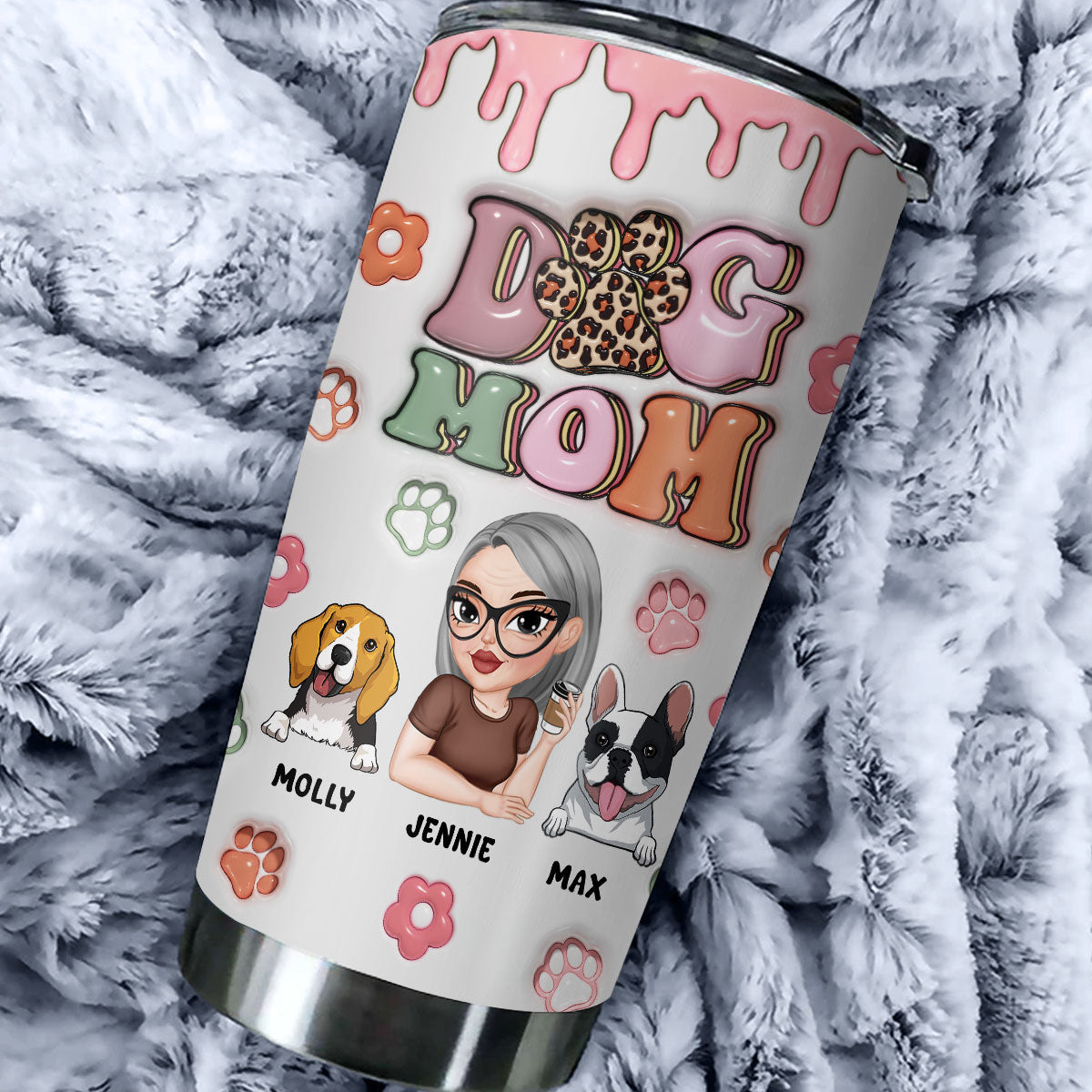 Dog Mama Slay - Unique Personalized Custom 3D Inflated Effect 20oz Stainless Steel Tumbler