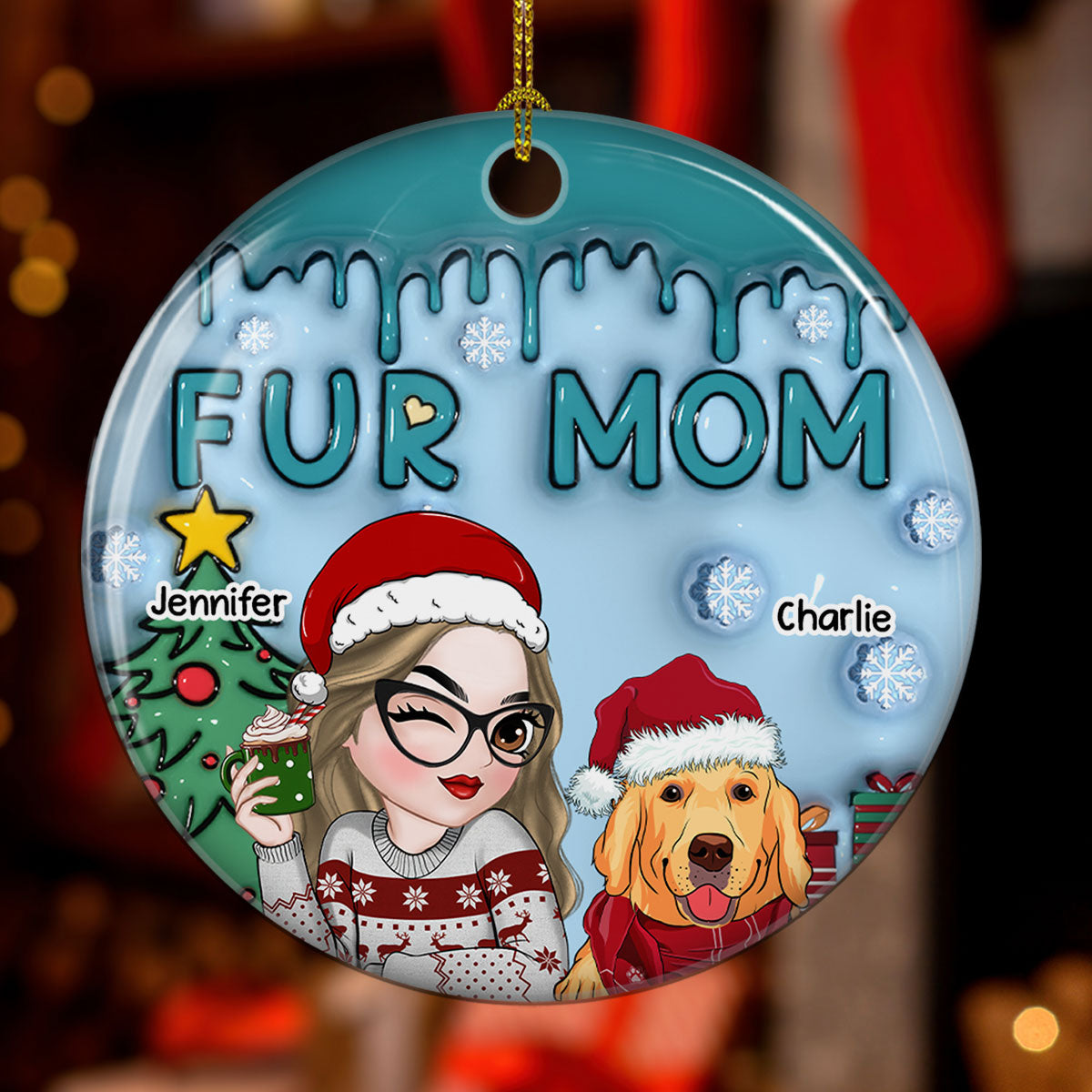 Exquisite Personalized Custom 3D Inflated Effect Premium White Ceramic Ornament for Fur Moms - Ideal Christmas Keepsake