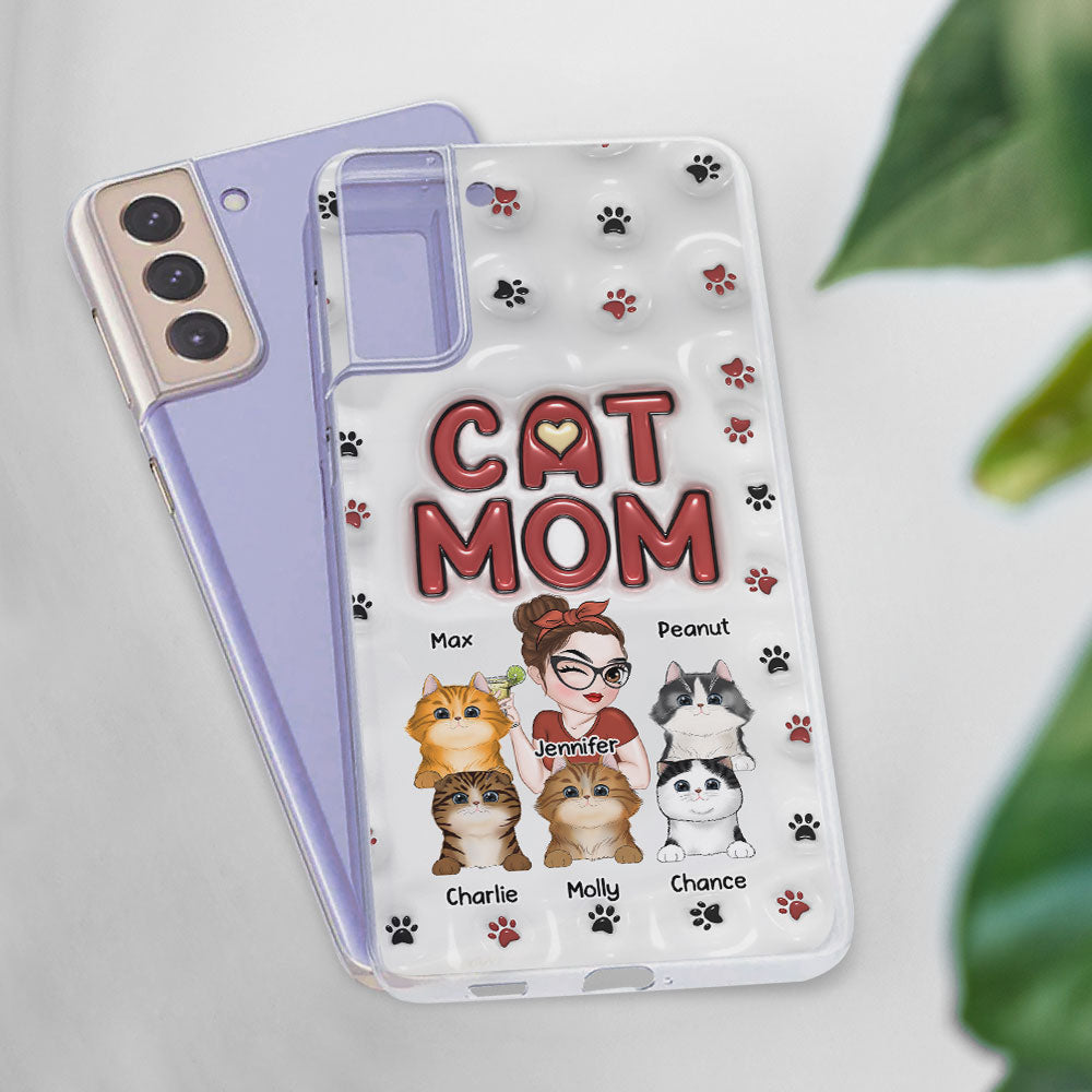 Adorable Cat Mom Personalized 3D Inflated Effect Custom Phone Case for Smartphones