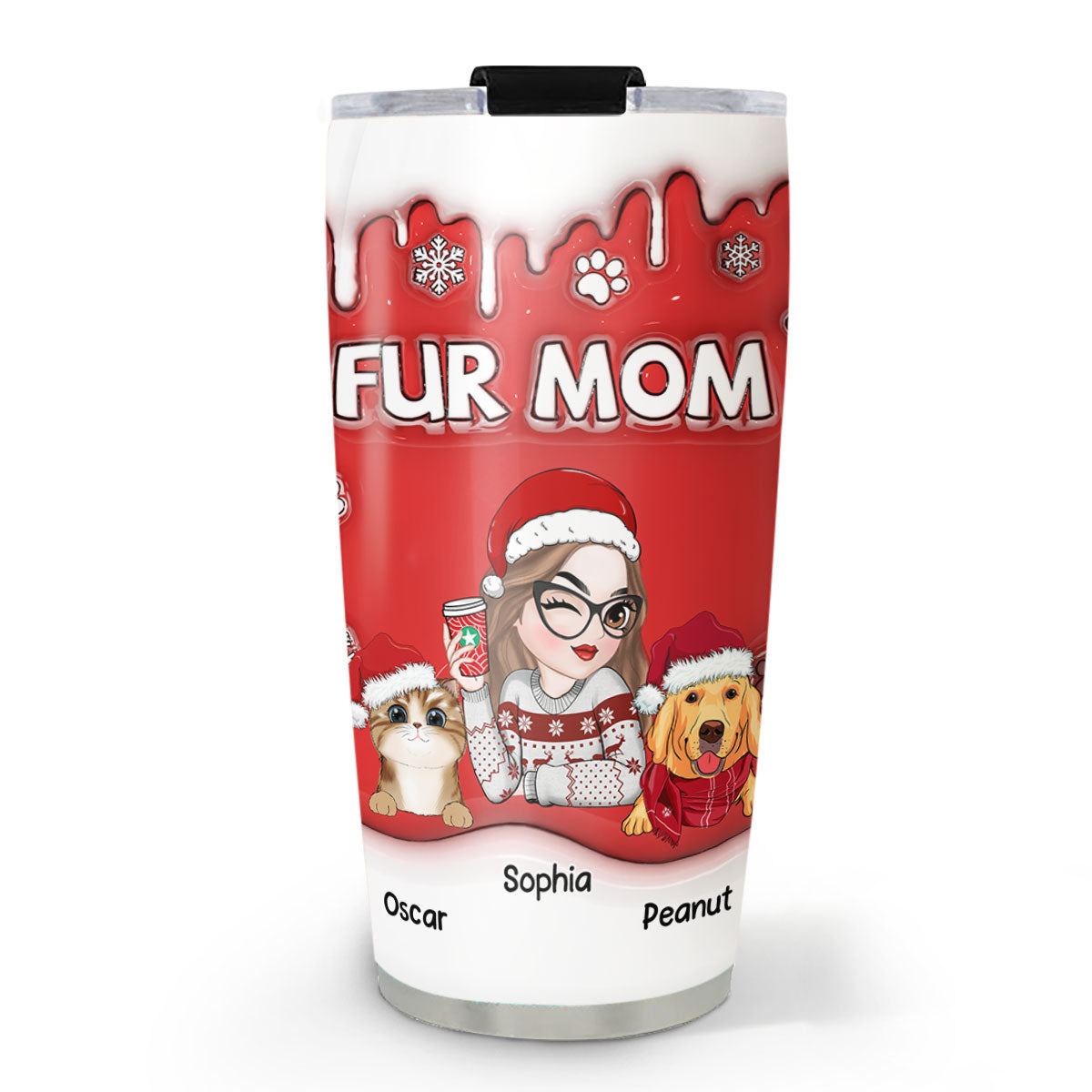 Unique Personalized Custom 3D Inflated Effect Christmas Tumbler for Pet Moms