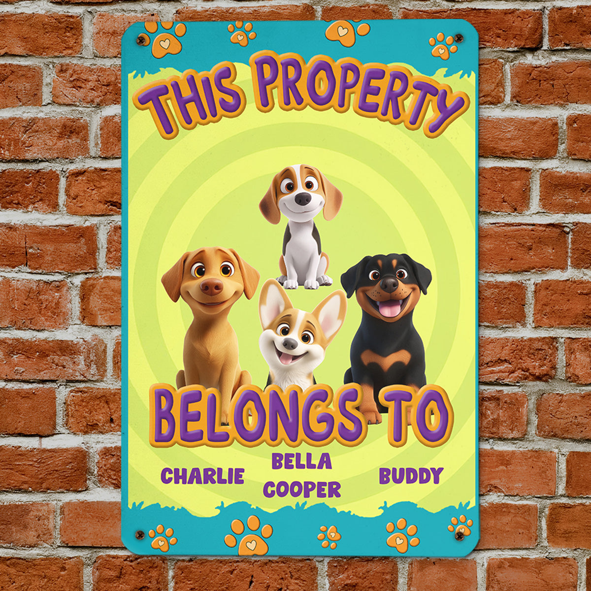 Exclusive Personalized Custom Metal Sign: This Human Belongs To Us Cartoon
