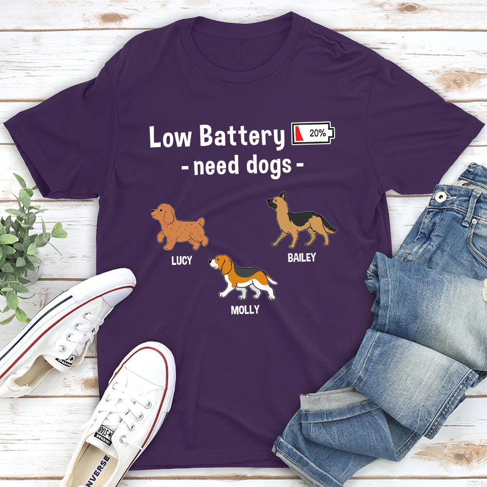 Unique Personalized Custom Unisex 'Low Battery, Need Dog' T-shirt