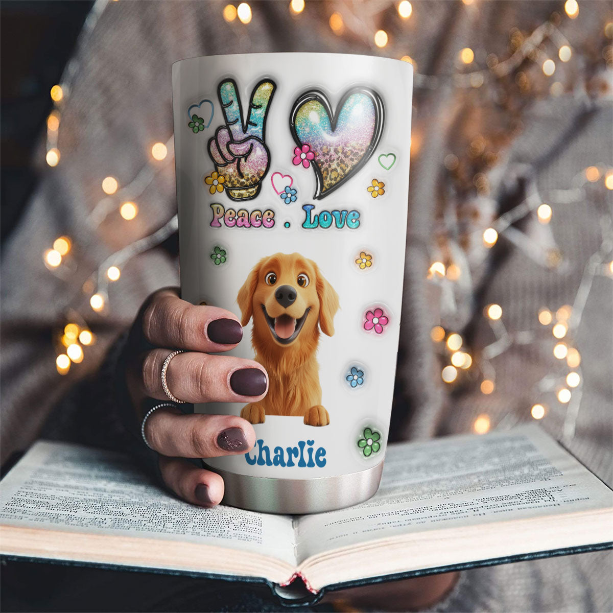 Peace Love Dog - Unique Personalized Custom 3D Inflated Effect 20oz Stainless Steel Tumbler