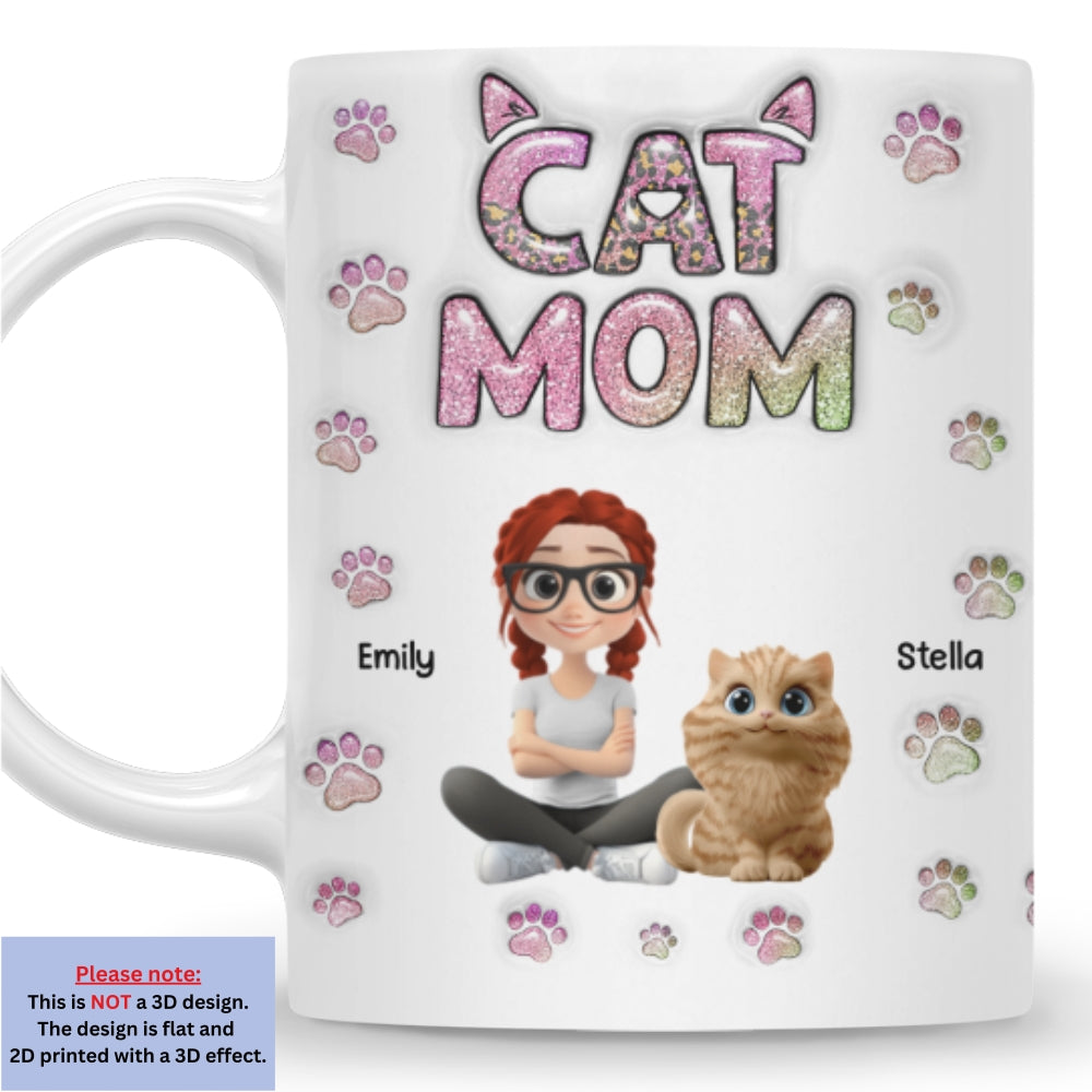 Cat Mom Charming Personalized Custom 3D Inflated Effect 11oz Ceramic Mug