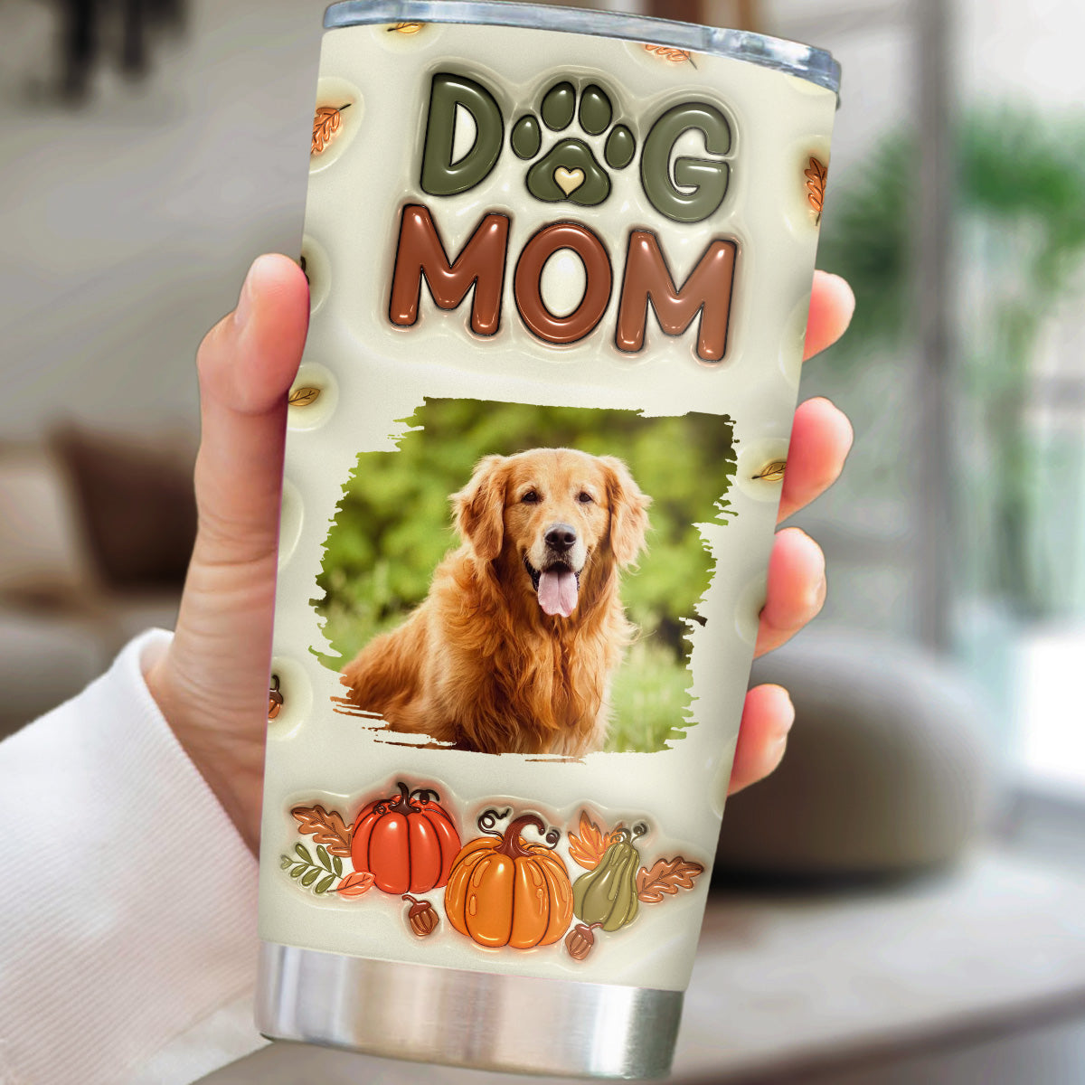 Dog Mom Autumn Edition Personalized Custom 3D Inflated Effect 20oz Stainless Steel Tumbler