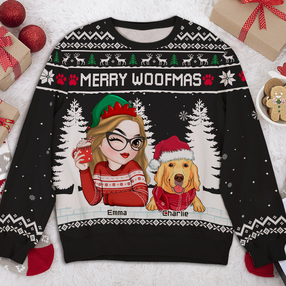 Merry Woofmas To My Mom And Dad - Personalized Custom All-Over-Print Unisex 8.8 oz Polyester Blend Sweatshirt for Pet Lovers