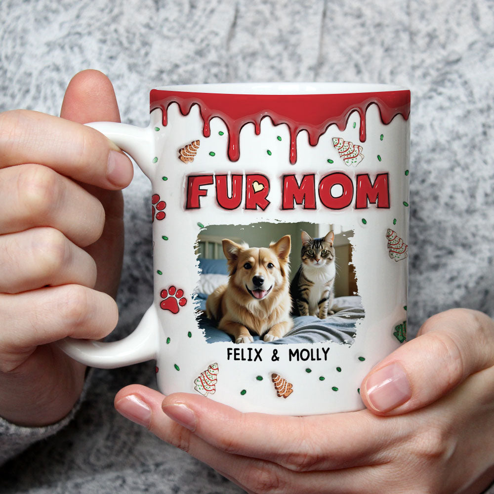 Fur Mom Christmas Cake Personalized Custom 3D Inflated Effect Photo Mug - 11oz & 15oz High - Quality Ceramic