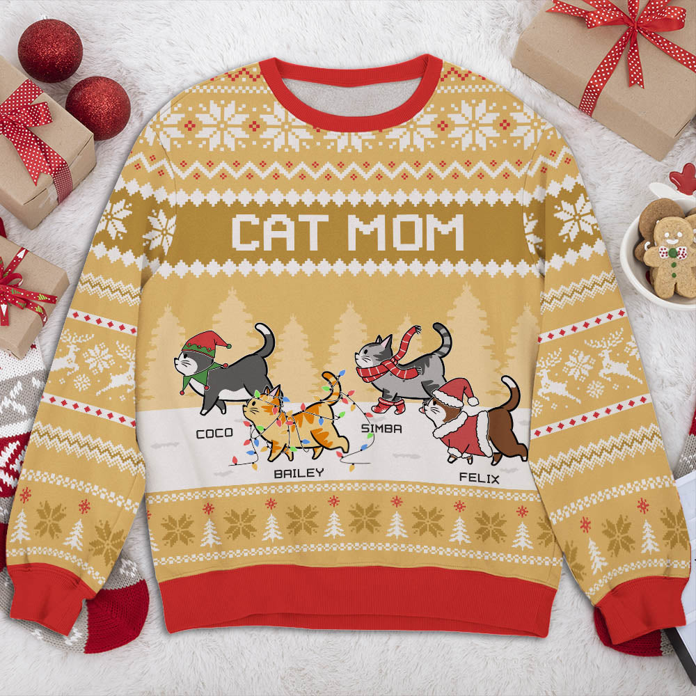 Personalized Custom All-Over-Print Mint Sweatshirt for Cat Moms