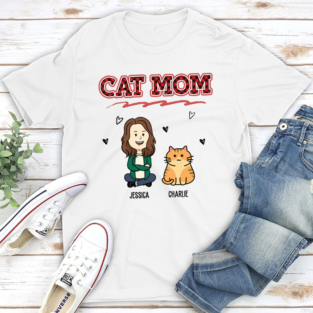 Cat Mom Red - Personalized Custom Unisex 5.3 oz Heavy Cotton T-shirt