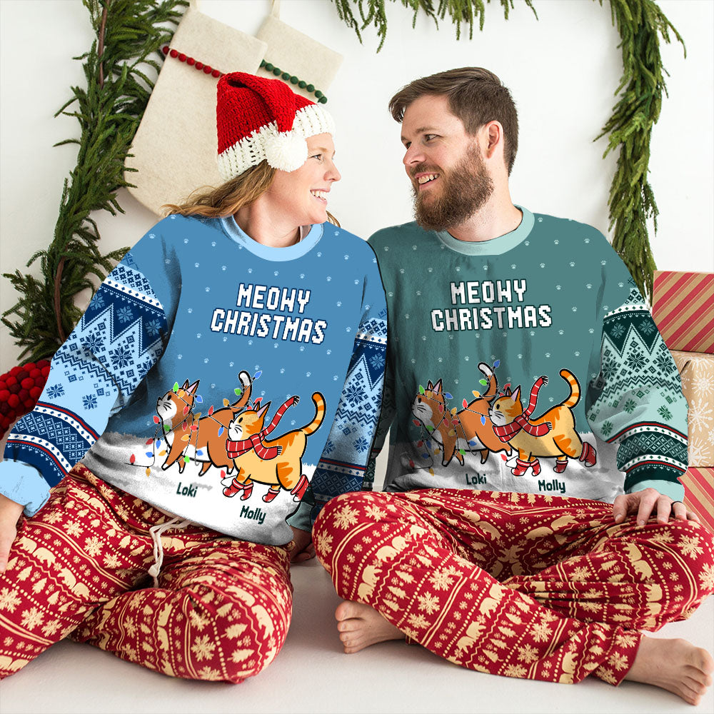 Cat Meowy Christmas - Customizable All-Over-Print Personalized Unisex Sweatshirt for Pet Lovers