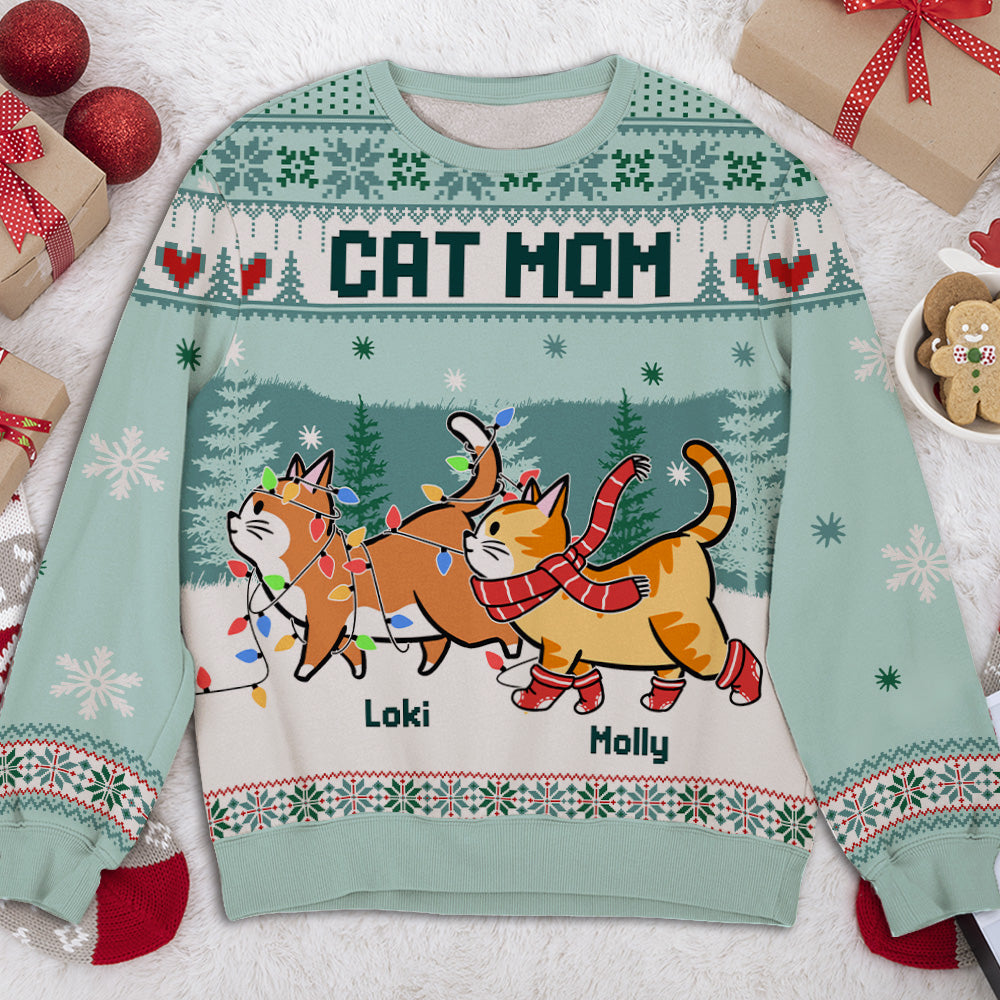 Cat Dad Mom Mint - Personalized Custom All-Over-Print Unisex 8.8 oz Polyester Blend Sweatshirt