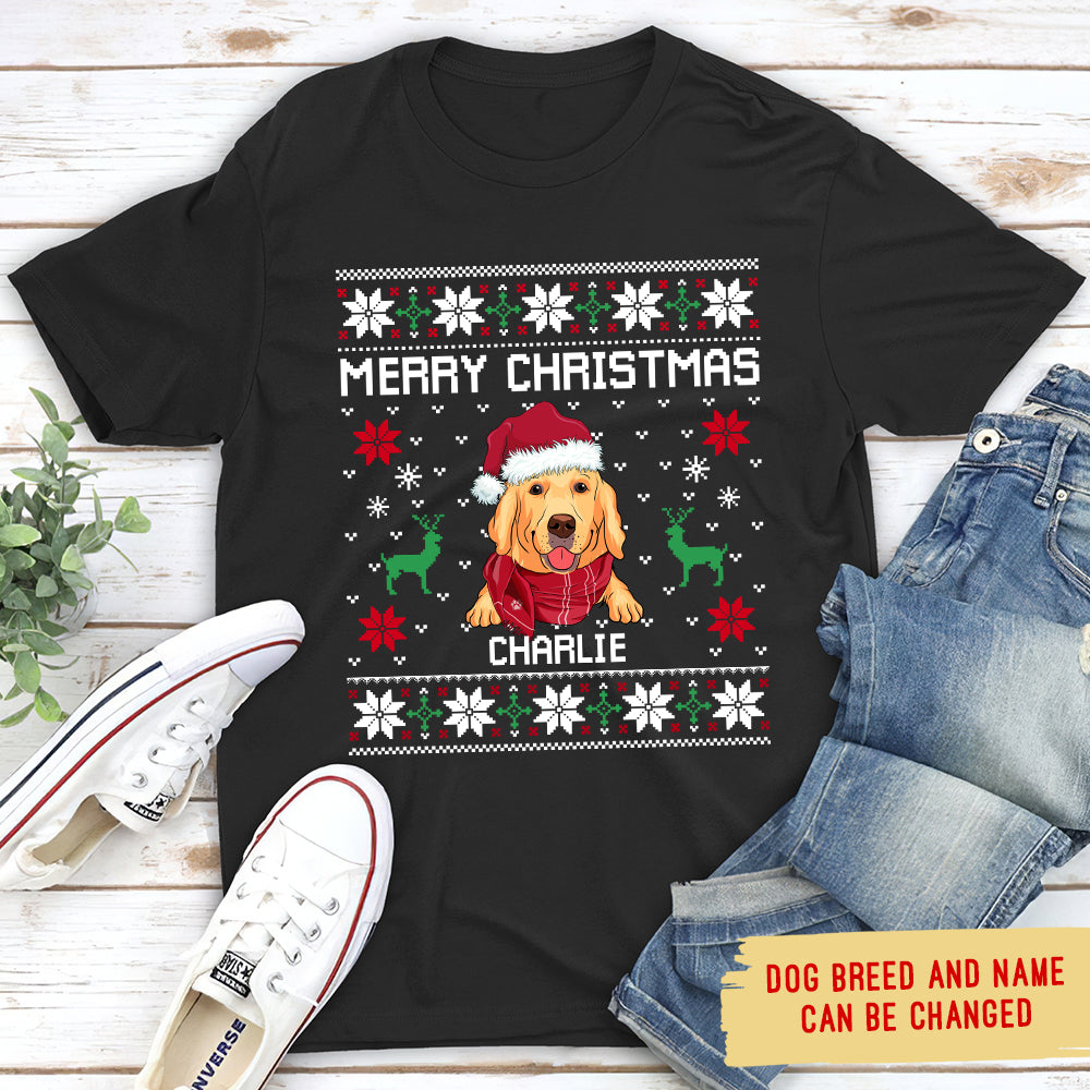 Merry Christmas - Personalized Custom Unisex 5.3 oz T-shirt for Pet Lovers