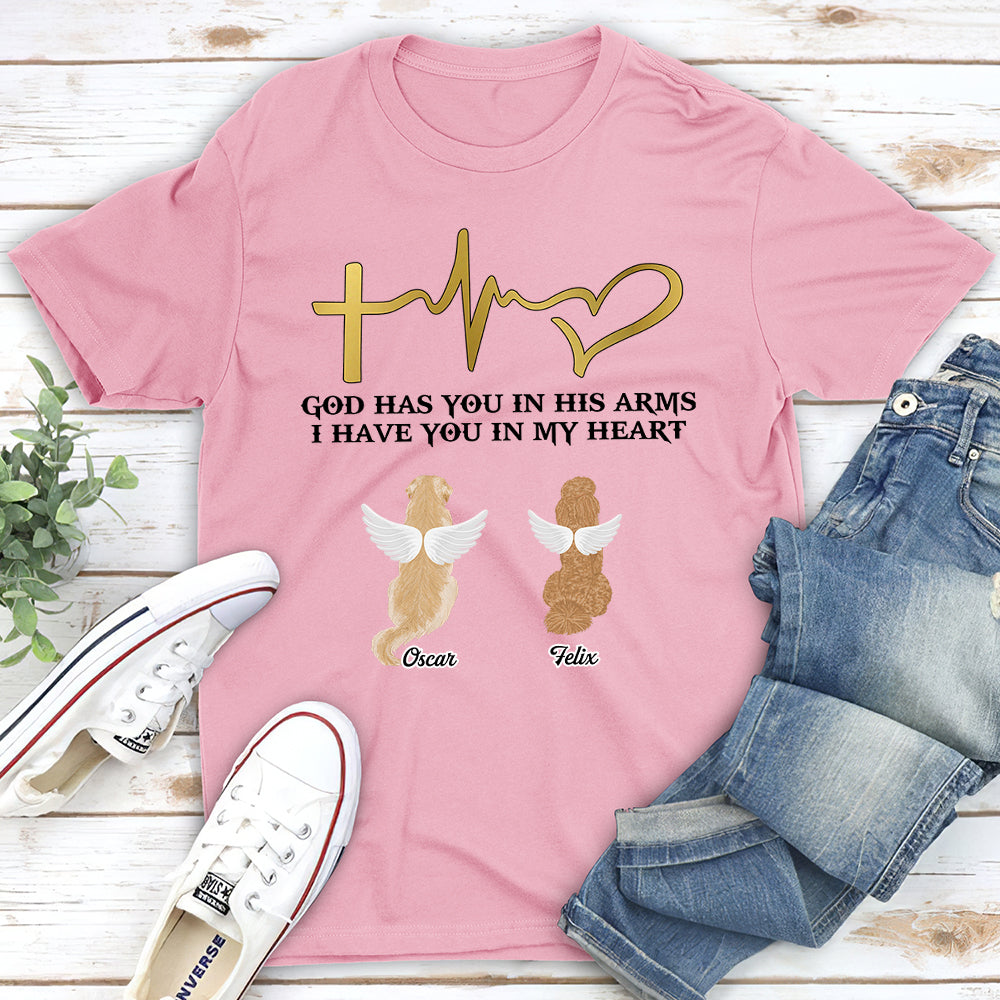 God Has You In His Arms - Personalized Custom Unisex Memorial T-shirt for Pet Lovers