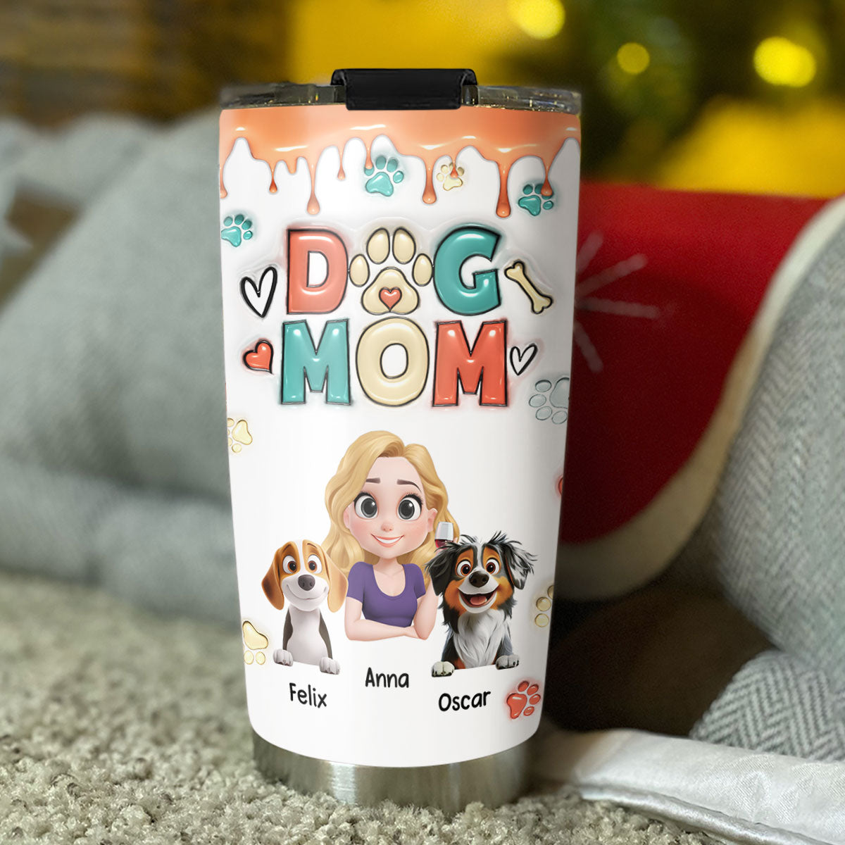 Mom Of Dogs Cartoon - Personalized Custom 3D Inflated Effect 20oz Stainless Steel Tumbler for All Occasions