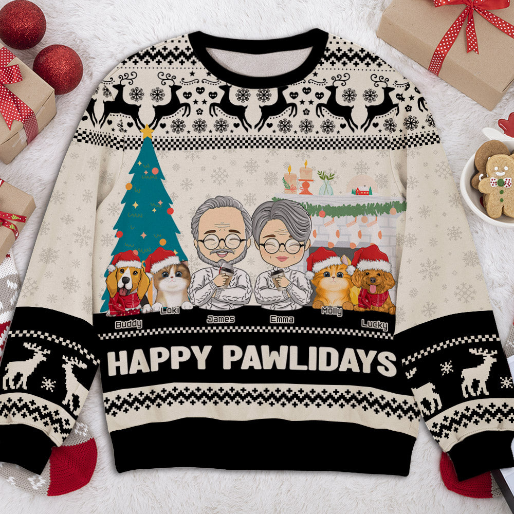 Pawlidays with Pets Couple - Personalized Custom All-Over-Print Unisex 8.8 oz Polyester Blend Sweatshirt for Pet Lovers