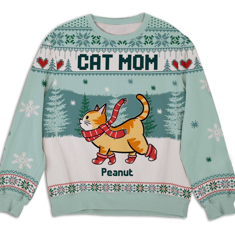 Cat Dad Mom Mint - Personalized Custom All-Over-Print Unisex 8.8 oz Polyester Blend Sweatshirt
