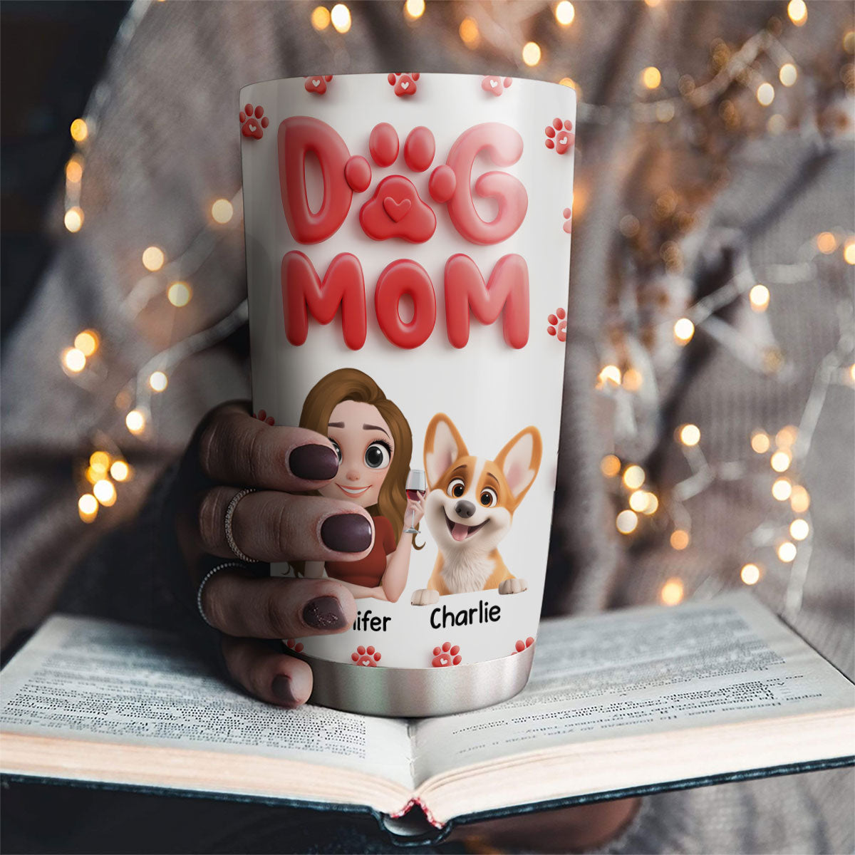 Unique Dog Mom Cartoon Style Personalized Custom Stainless Steel Tumbler