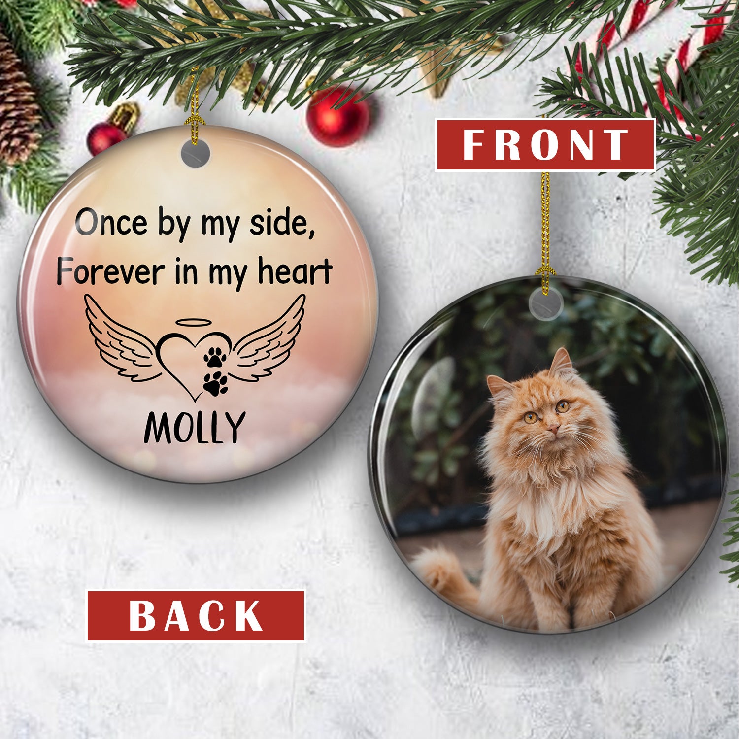 Once By My Side - Exquisite Personalized Custom Circle Ceramic Ornament for Pet Lovers