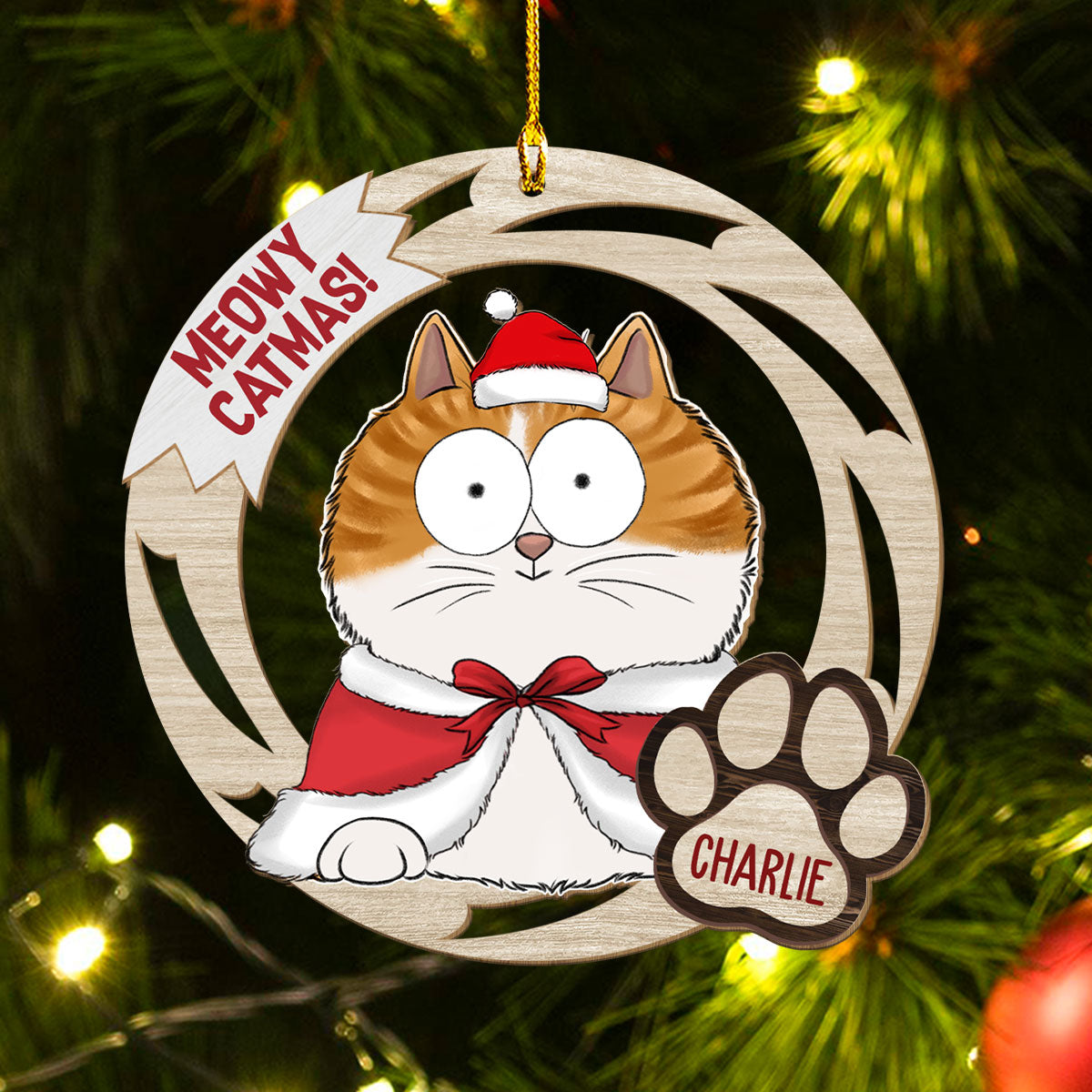 Meowy Catmas - Personalized Custom 1 - layered Wood Christmas Ornament for Pet Lovers
