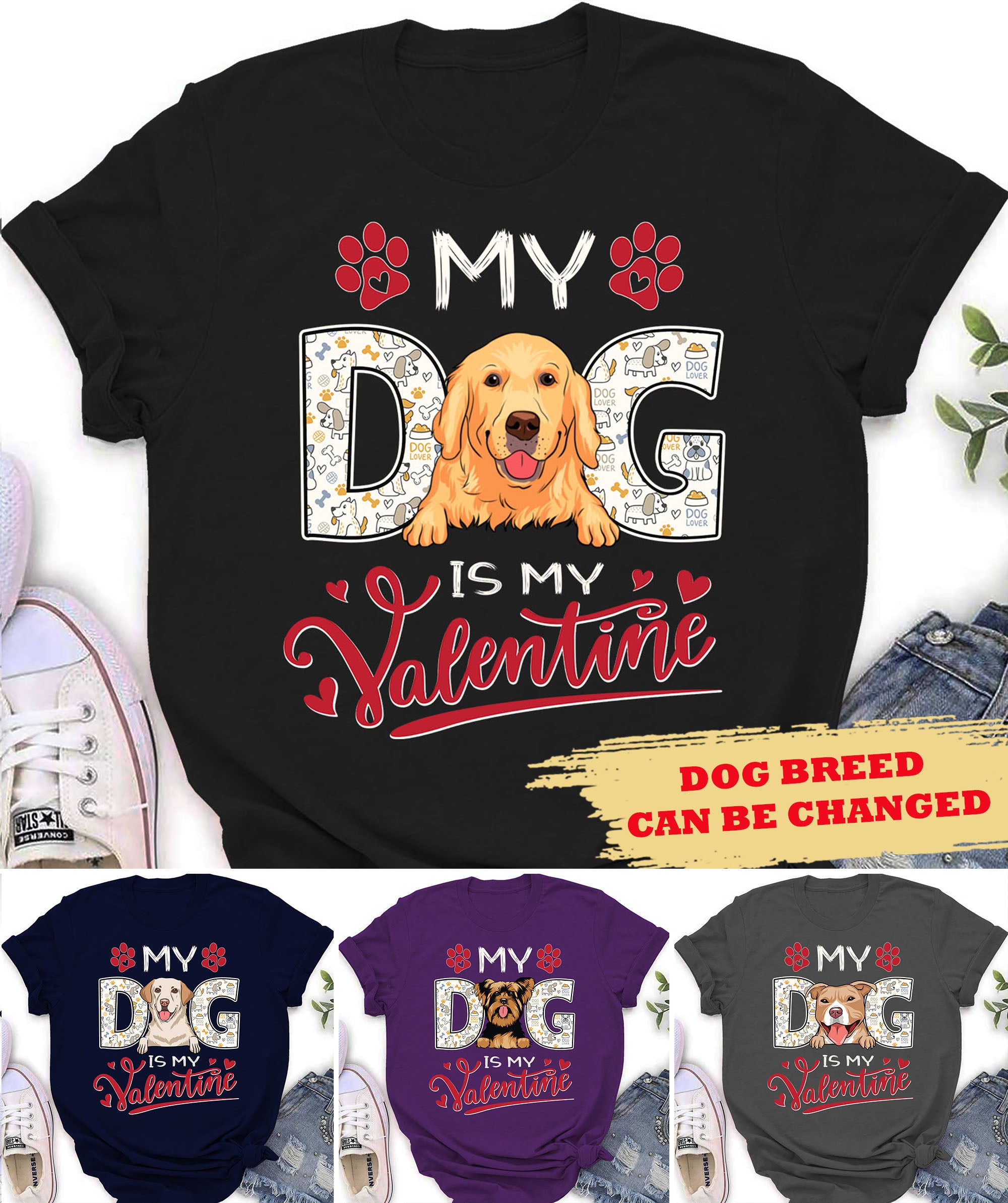 My Dog Is My Valentine - Personalized Custom Unisex 5.3 oz T-shirt for Pet Lovers