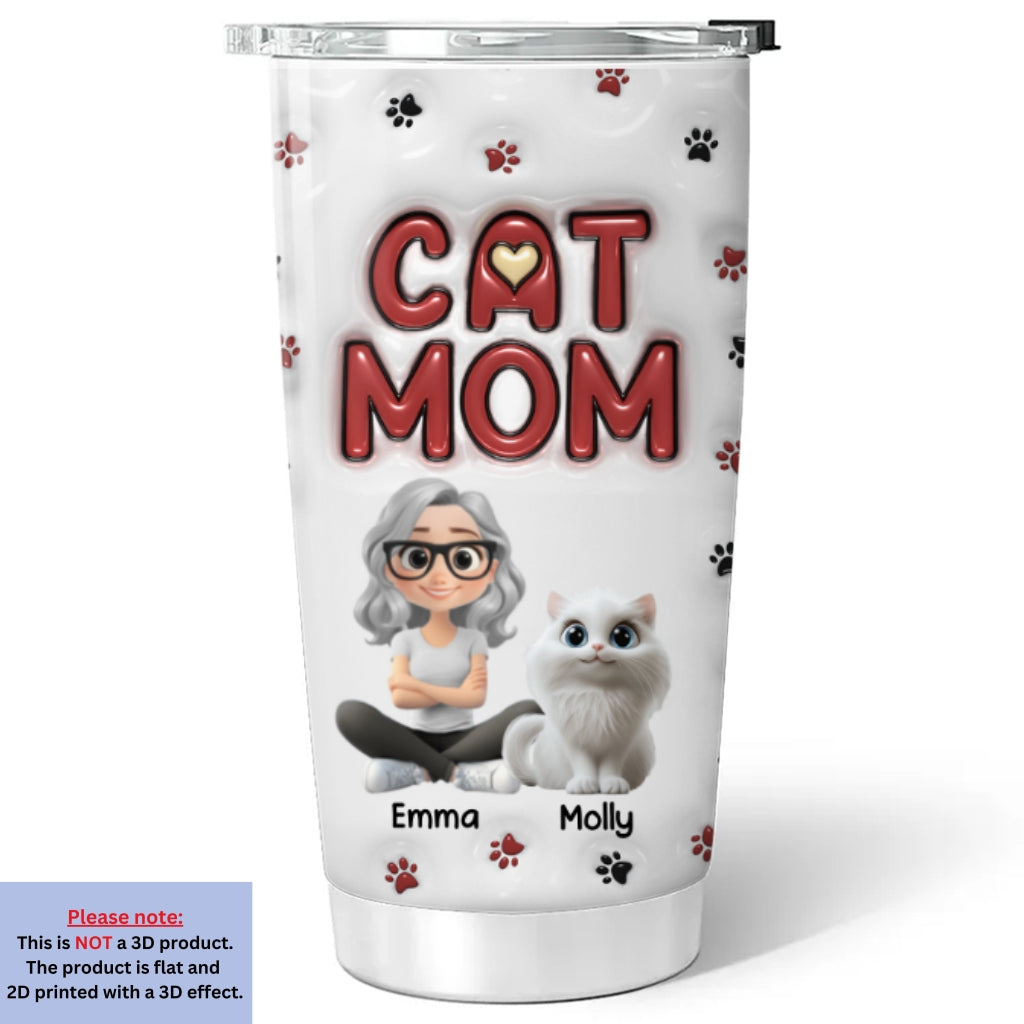 Charming Cat Mom New Style - Personalized Custom 3D Inflated Effect 20oz Stainless Steel Tumbler