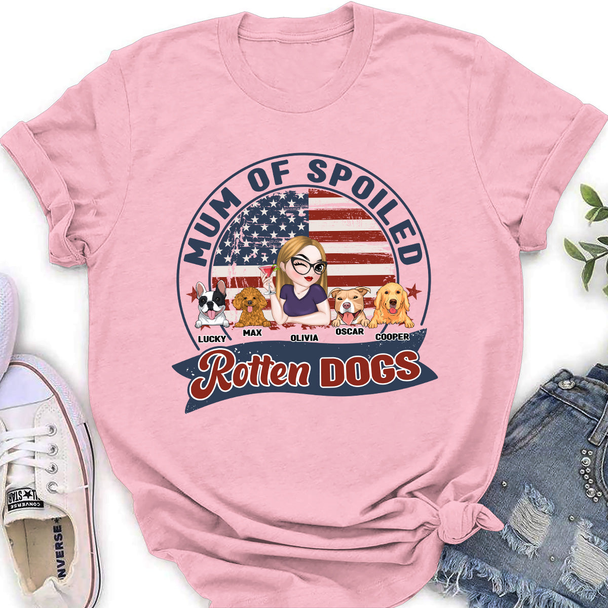 Personalized Custom Women's T-shirt for Proud Mom and Dad of Spoiled Rotten Dogs