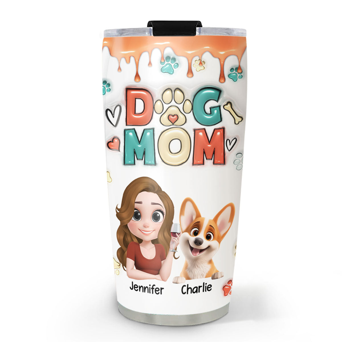 Mom Of Dogs Cartoon - Personalized Custom 3D Inflated Effect 20oz Stainless Steel Tumbler for All Occasions